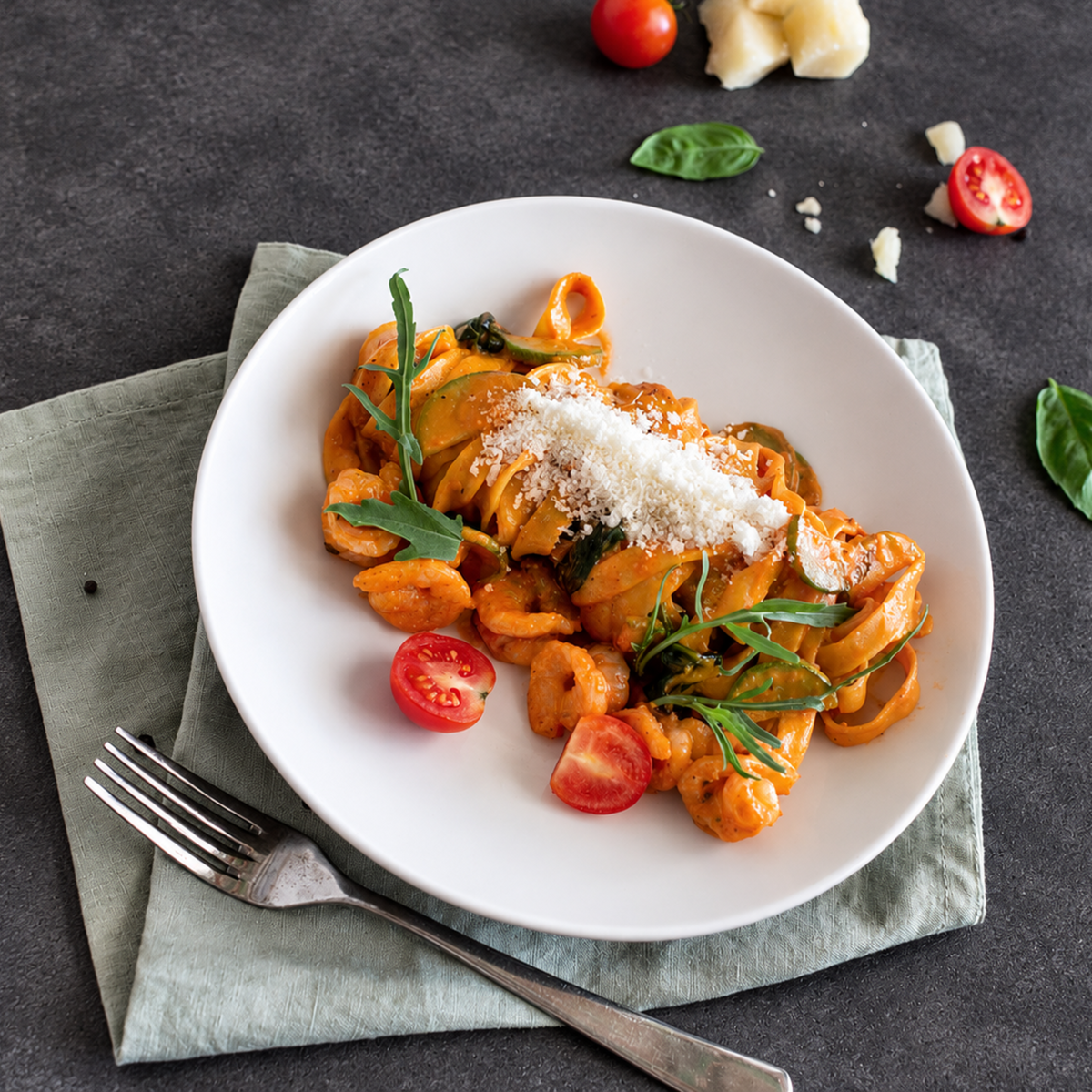Prawn & Zucchini Fettuccine (Fettuccine con Gamberi e Zucchine)